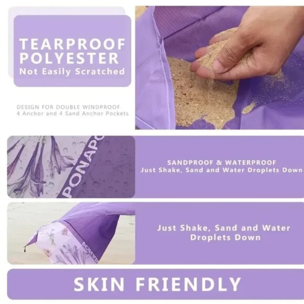 Big Beach Blanket for 1-4 adults Sandproof Waterproof 79"x79" - Picture 5 of 6